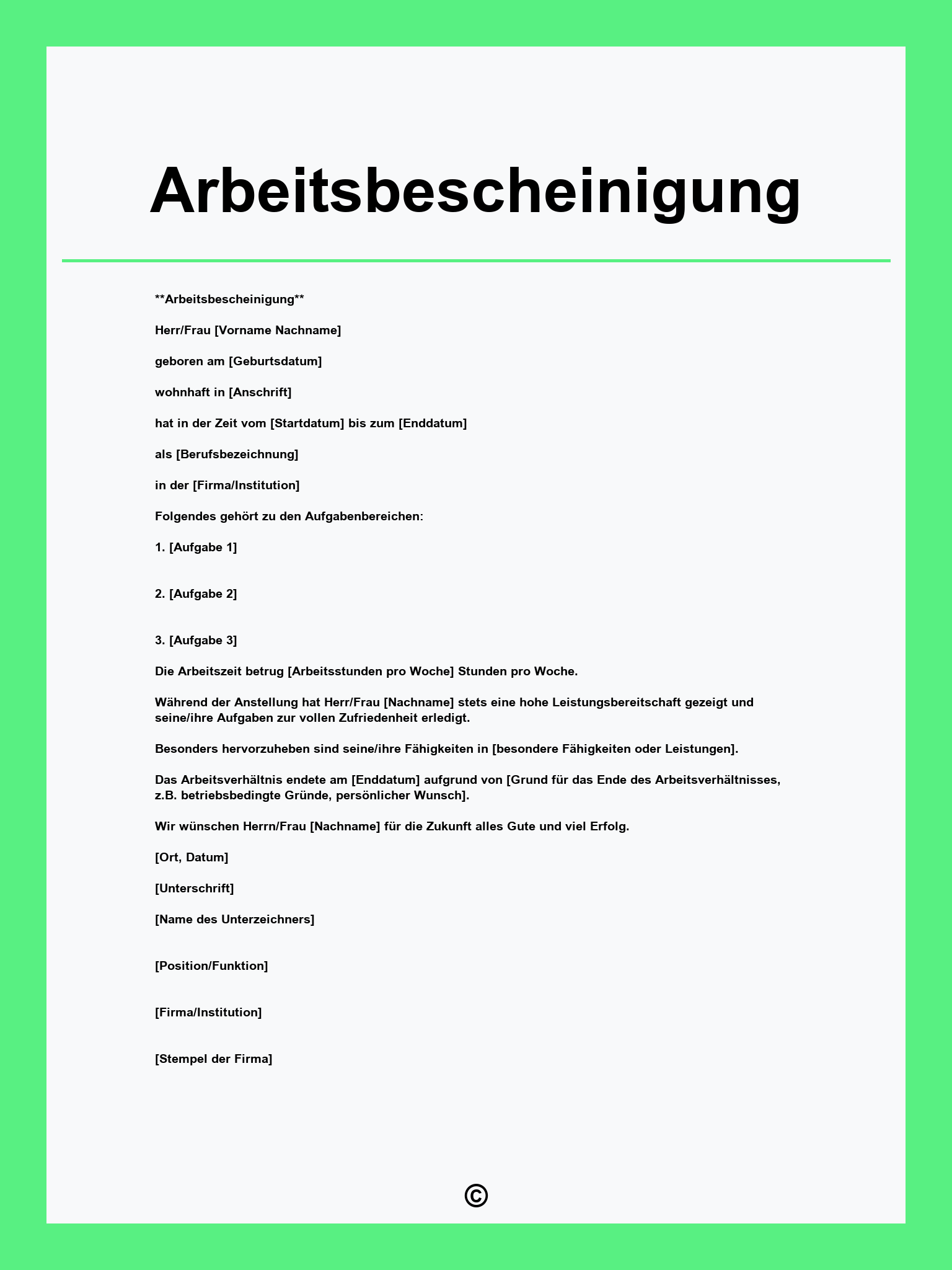 Arbeitsbescheinigung Vorlage
