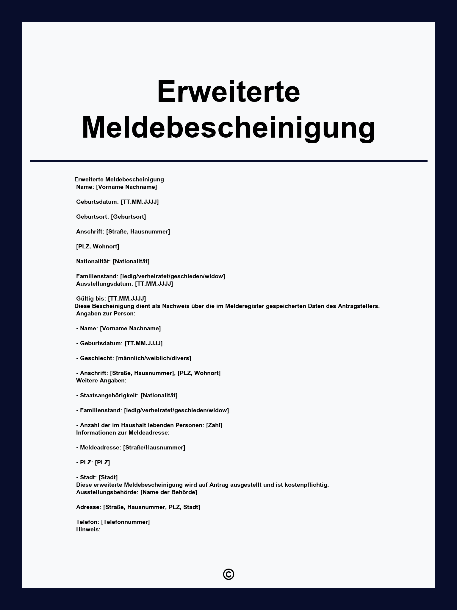 Erweiterte Meldebescheinigung Antrag Formular