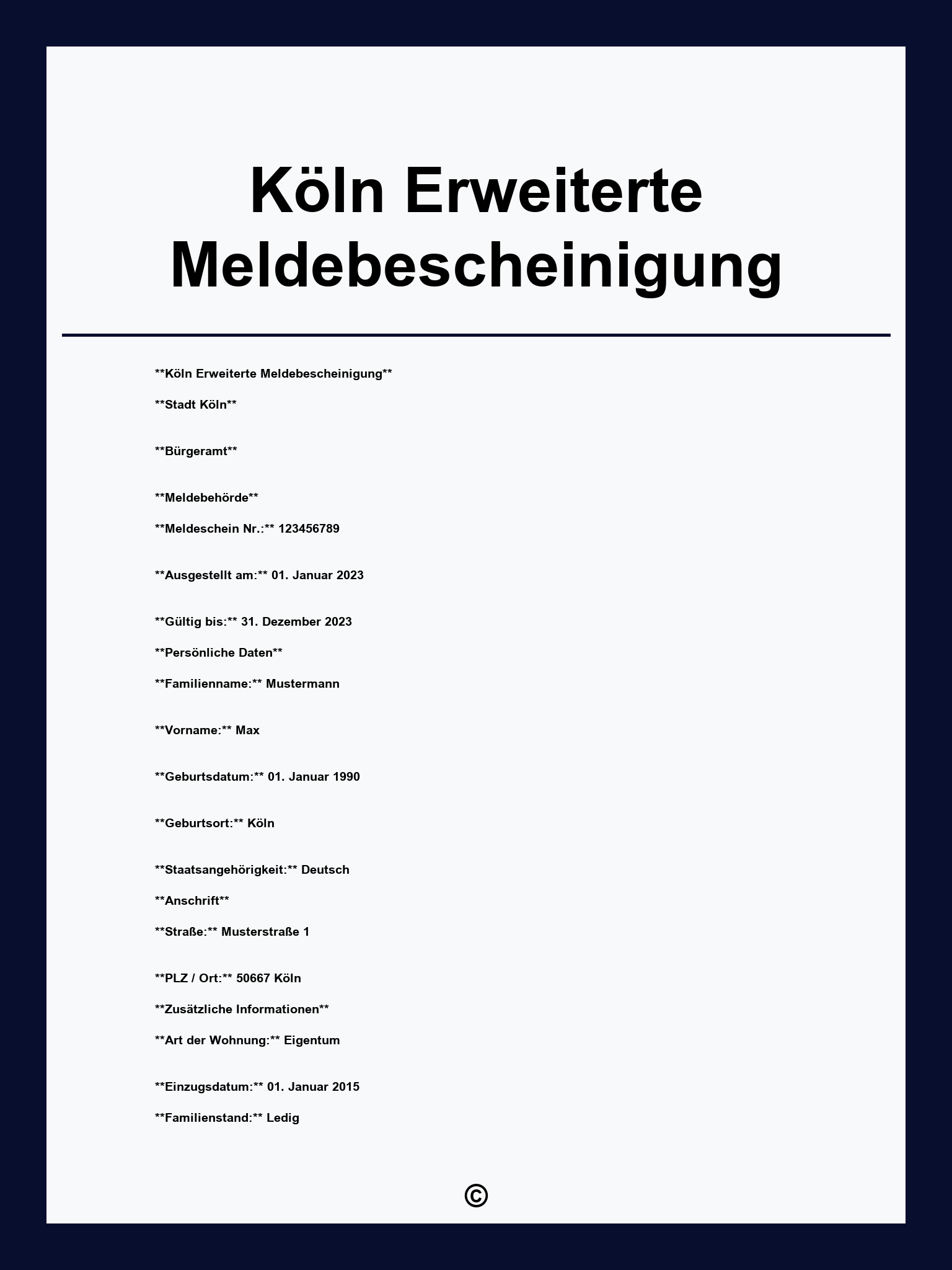 Köln Erweiterte Meldebescheinigung