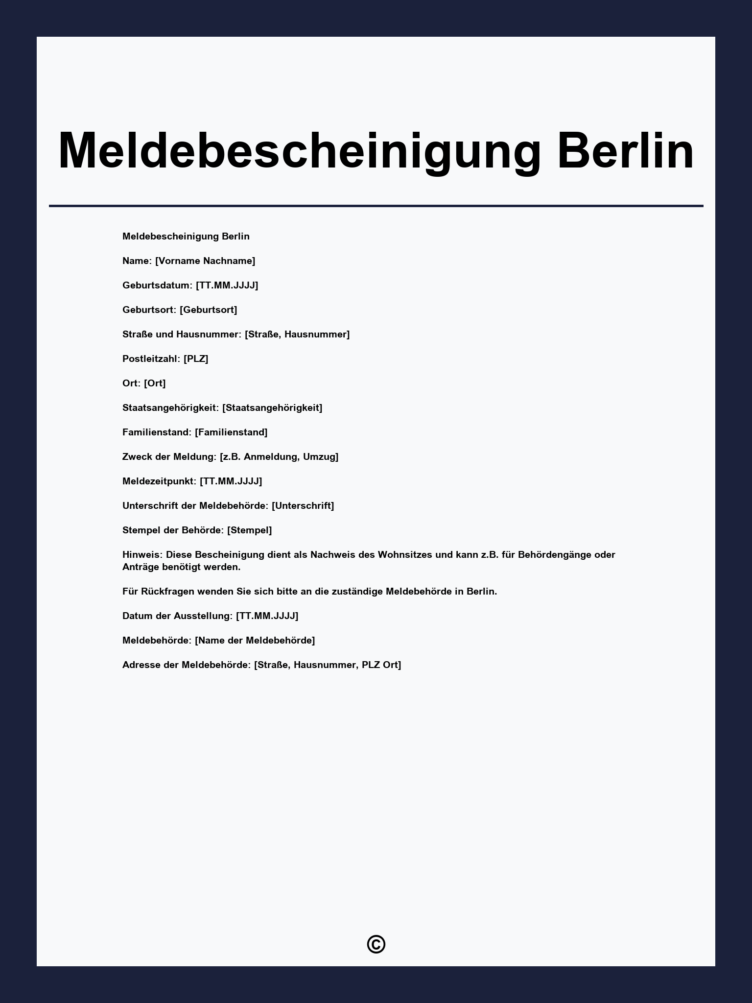 Meldebescheinigung Antrag Formular Berlin