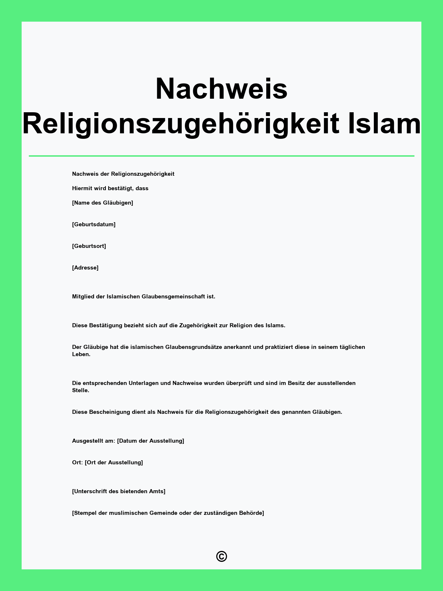 Nachweis Religionszugehörigkeit Islam
