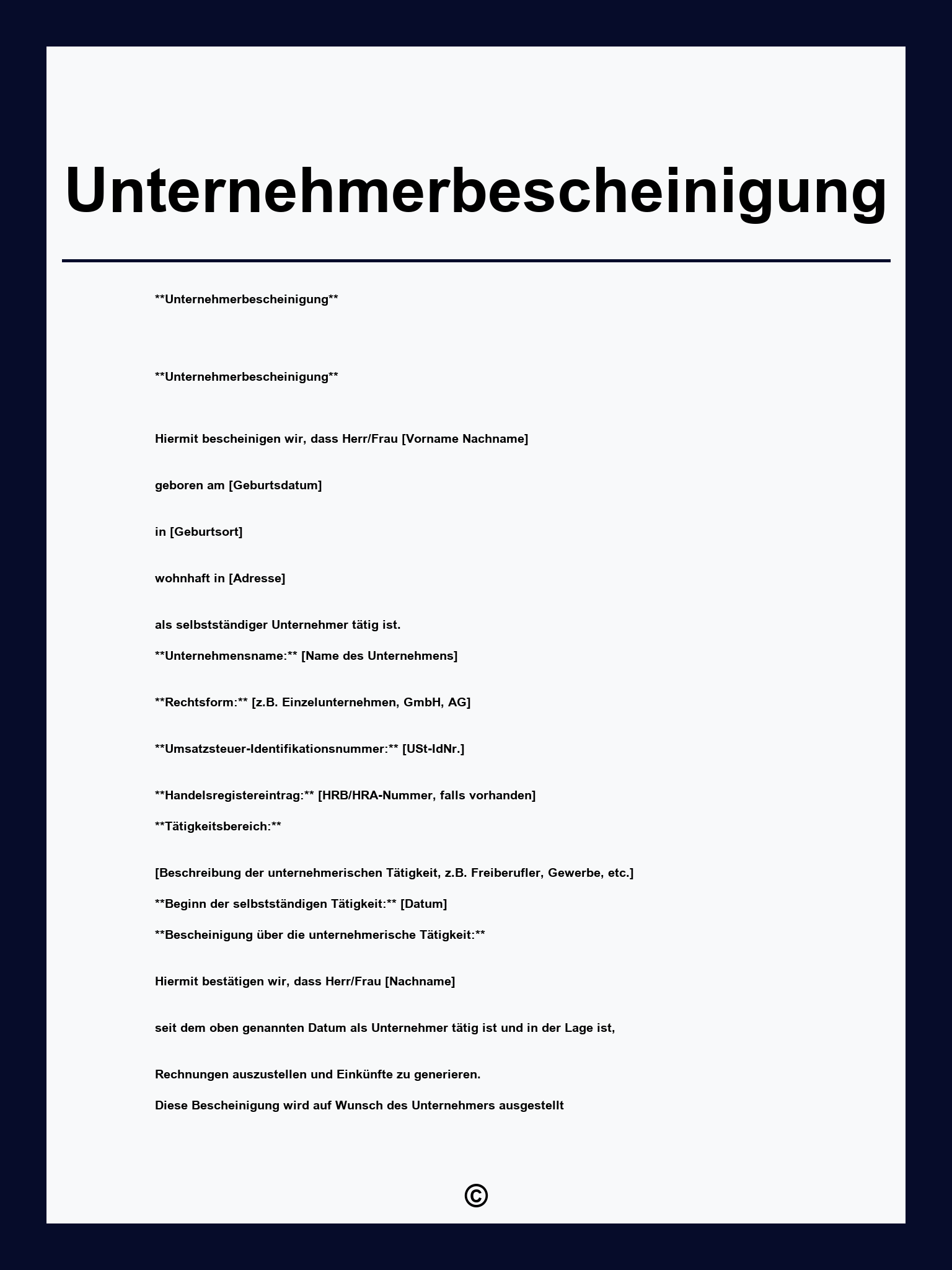 Unternehmerbescheinigung Muster
