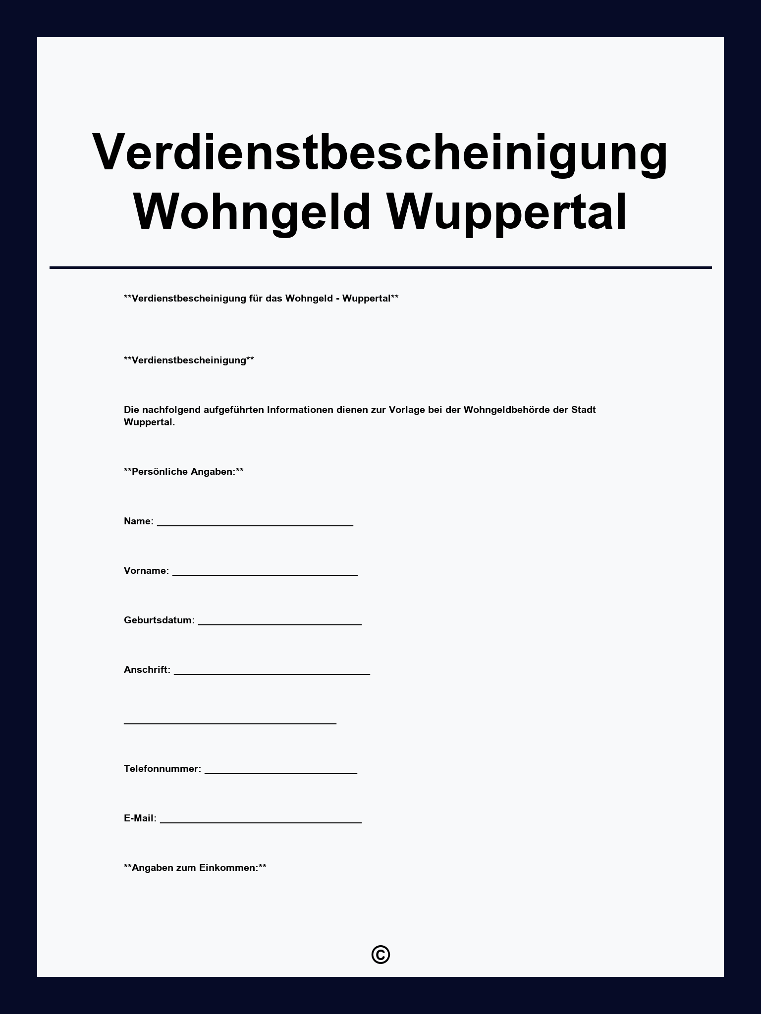 Verdienstbescheinigung Zum Antrag Auf Wohngeld Verdienstbescheinigung Wohngeld Wuppertal
