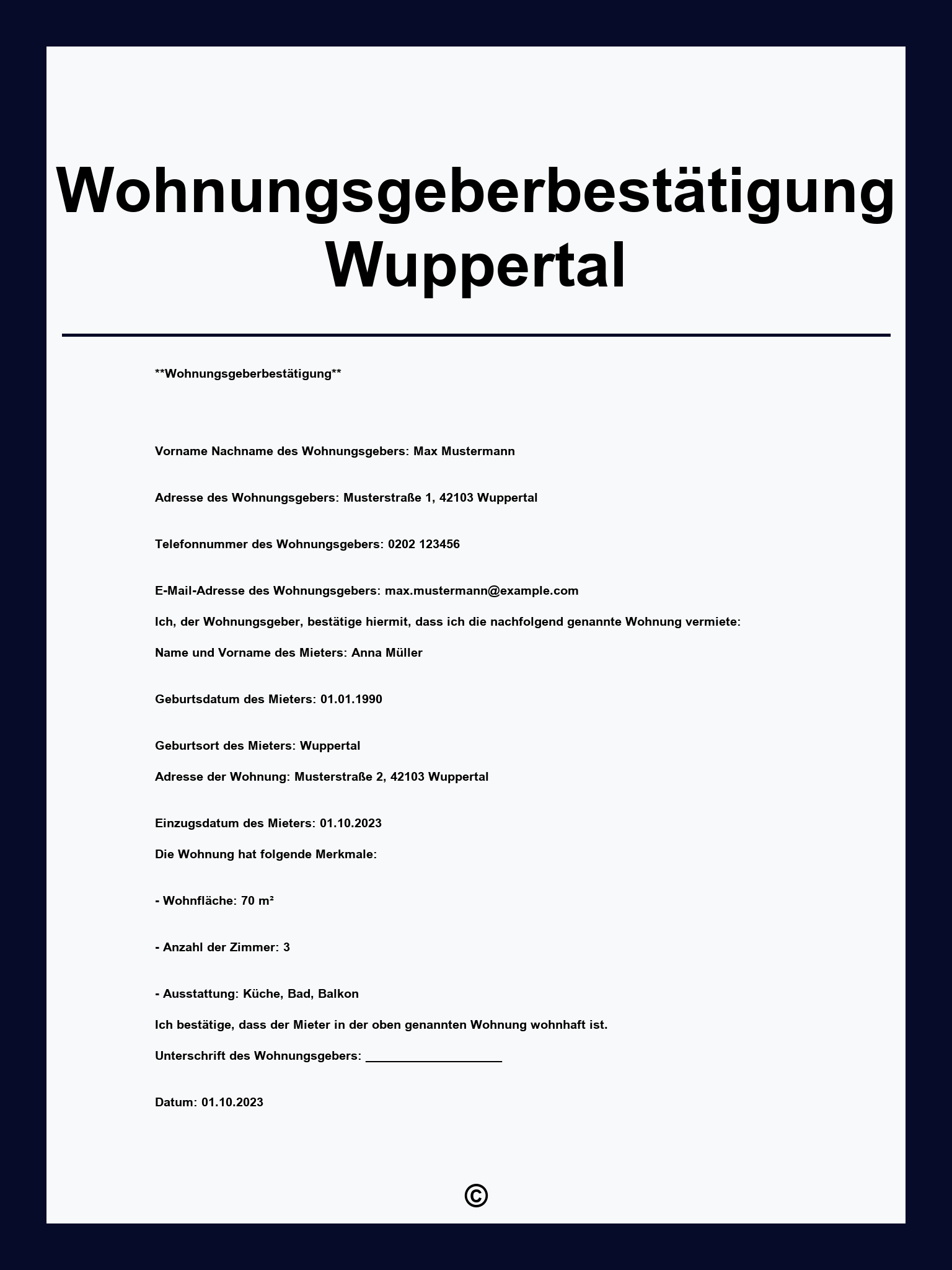 Wohnungsgeberbestätigung Wuppertal
